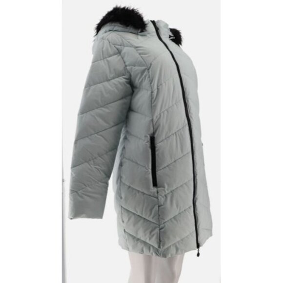Laurier Stretch Quilted Coat Removable Faux Fur Trim Hood Silver Large - Picture 8 of 8